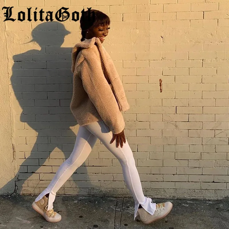 

Lolita Goth Women White Pants Summer Autumn White Ribber Knit 2021Joggers Long Leggings Lady Streetwear Casual Pants High Waist