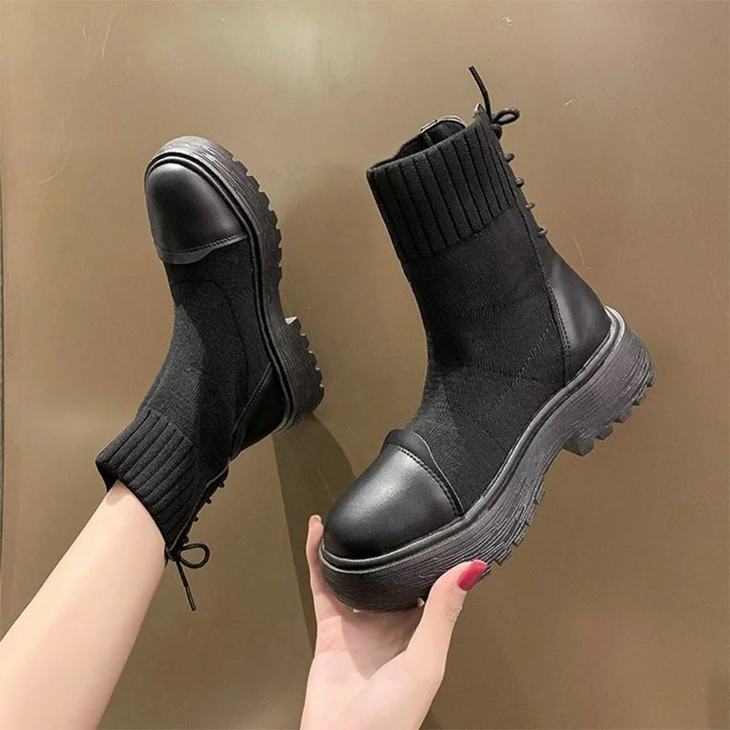 

Socks boots knitted stretch ankle boots new fashion all-match comfortable short tube Martin boots thick-soled women's shoes