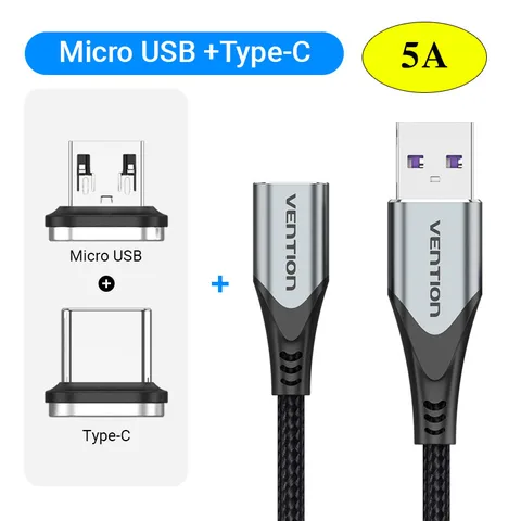 Vention 5A Магнитный Кабель с разъемом Micro usb Type-C для супер быстрый зарядный кабель Microusb Type-C магнитное зарядное устройство usb для Samsung huawei usb кабель