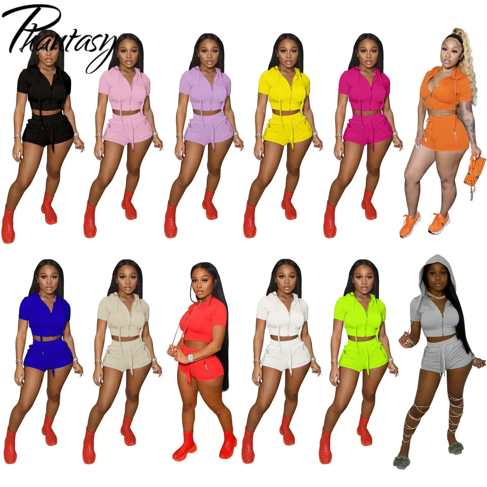 

Осенний комплект с толстовкой на молнии Phantasy, 2 шт./компл., однотонная толстовка с капюшоном, спортивные брюки, повседневная спортивная одежд...