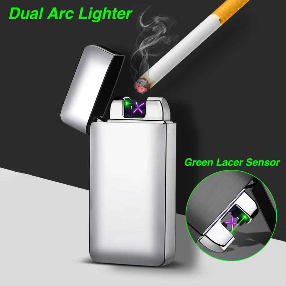 Двойная дуговая USB Электронная сигарета зажигалка зеленый лазер Lgnition