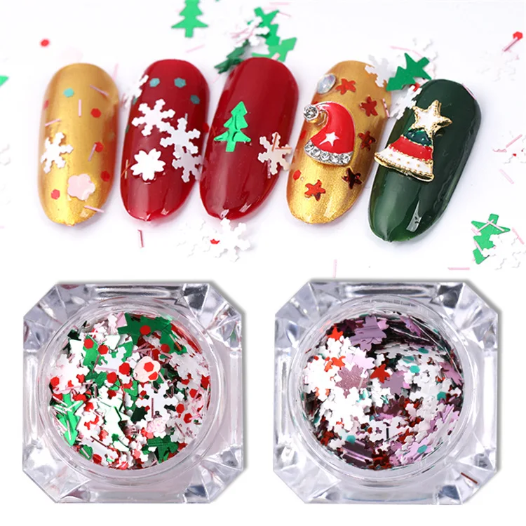 1 Box 3D Snowflakes Colorful Slices Nail Sequins Christmas Tree Art Decorations UV Gel Polish Thin Sticker Designs Manicure | Красота и