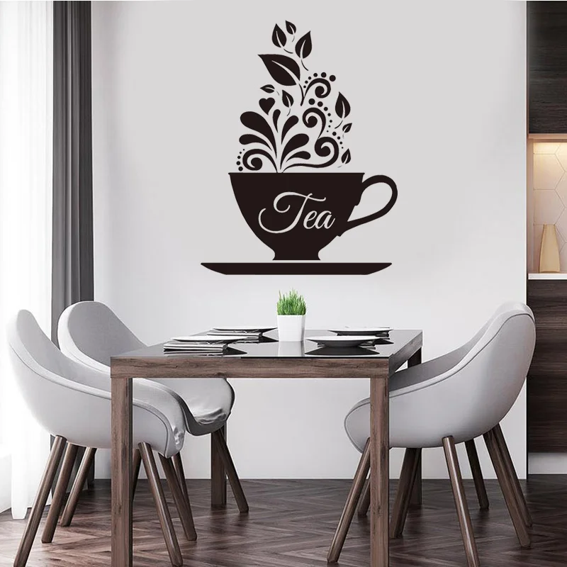 

Creative Teacup, Tea, Tea Set Kitchen Wall Sticker Vinyl Home Decor Cafes, Restaurants, Tea Houses Wall Decal Window Murals D582
