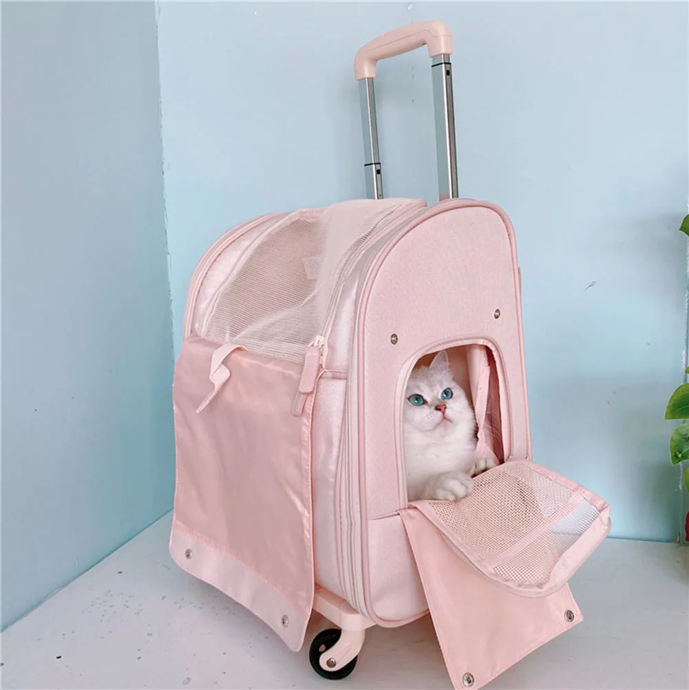 Mochila de viaje con ruedas para mascotas, bolso port&aacute;til para perros, bolsa de viaje para exteriores, suministros para gatos y perros-5