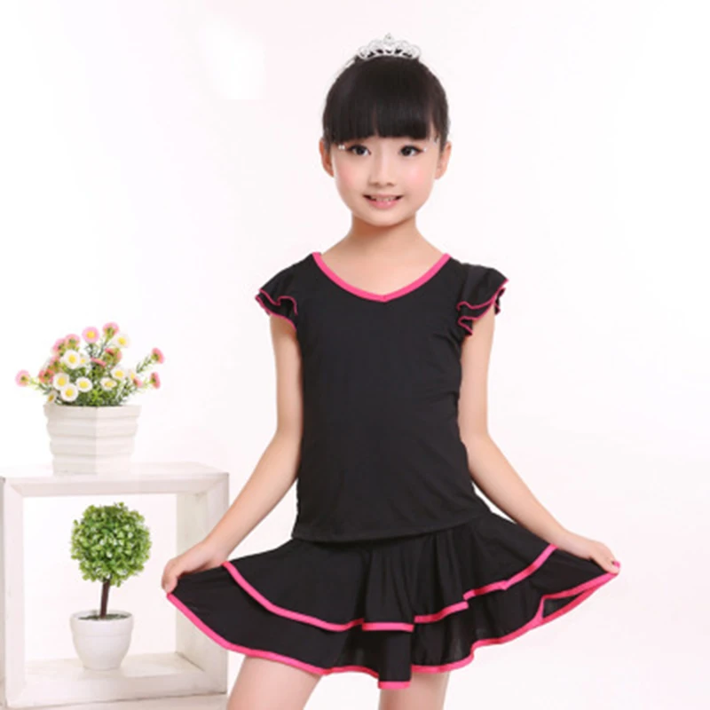 3 цвета детская юбка для латинских танцев топы с короткими рукавами девочек +