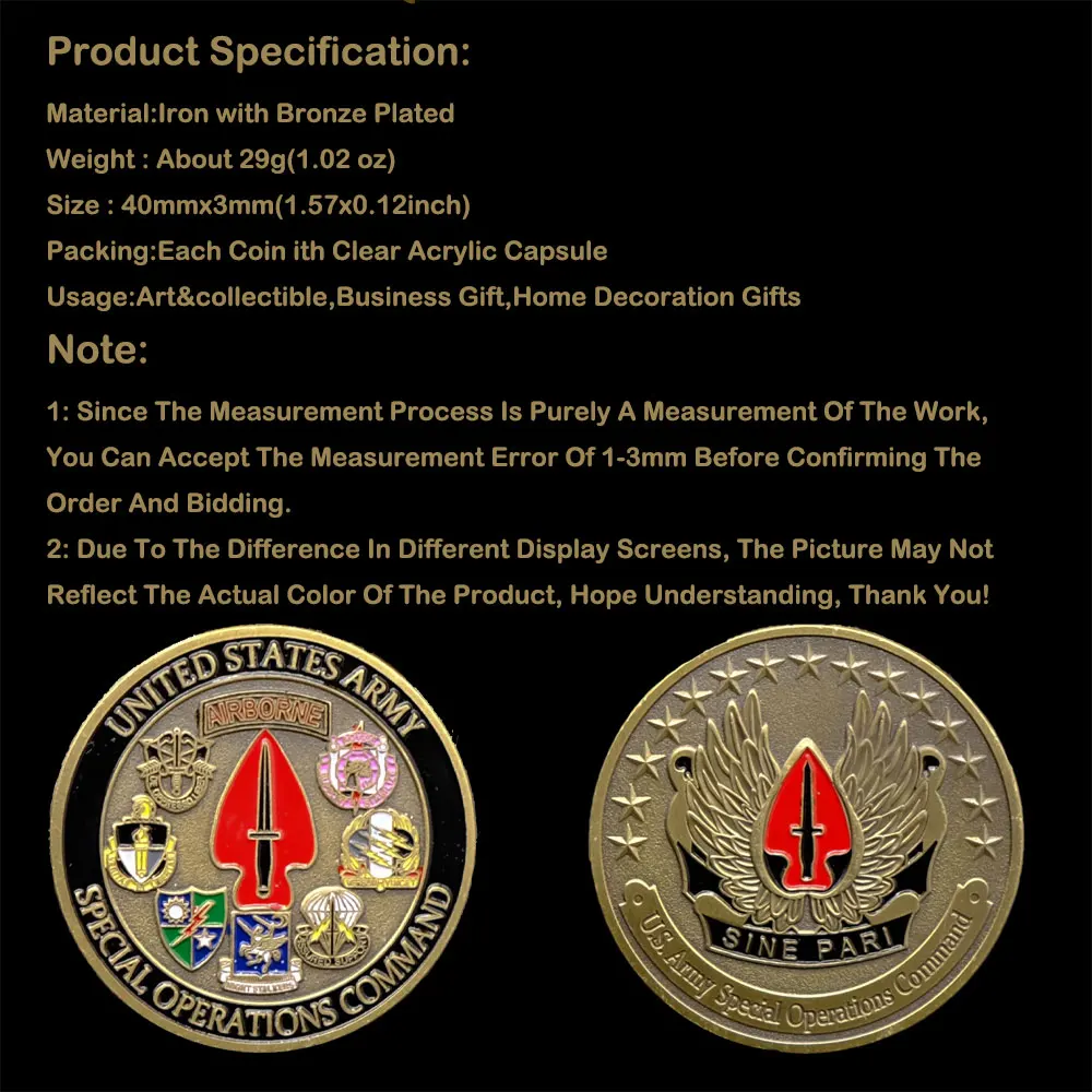 

Airborne Special Operations Command Army Sine Pari Usa Challenge Coin Challenger Souvenirs Medal Collectible Coins Antique Gift