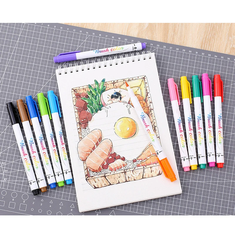 12 ярких цветов каллиграфический набор мягких ручек кистей фломастеры для