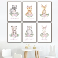 raccoon owl deer bear fox rabbit nursery wall art canvas painting nordic posters and prints wall pictures baby kids room decor