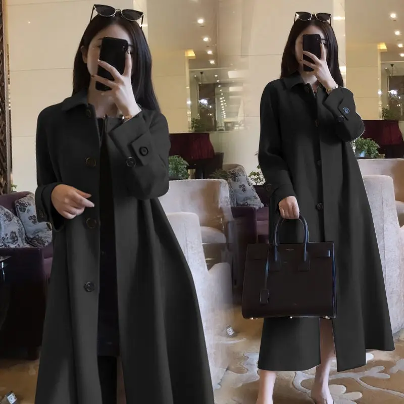 

Autumn and Winter Women's Woolen Windbreaker Jacket Fashion Loose and Warm, Plus Size Thick Polo Collar Slim Boutique Coat New