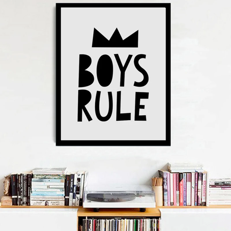 

Black and White Nursery Boys Rules Quote Modern Poster Canvas Printings Wall Canvas Art Boys Room Decor Nursery Print no frame