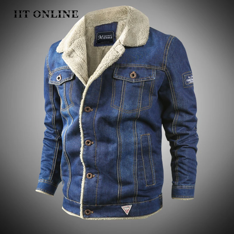

Winter 2022 New Blue Men Denim Jackets Fleece Thick Warm Denim Coats Male Slim Fit Casual Fashion Cowboy Jacket Large Size 6XL