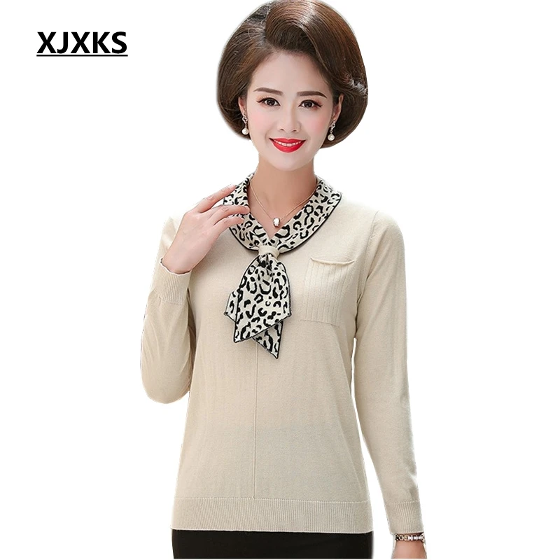 XJXKS Wool Sweater Women Autumn And Winter 2022 Sweaters Long Sleeve Leopard Collar Pull Femme Cashmere Pullover | Женская одежда