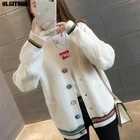 Женский свитер, кардиган, женская одежда для ранней весны, новинка 2020, корейская свободная вязаная куртка, женское милое пальто с v-образным вырезом бежевого и белого цветов на осень