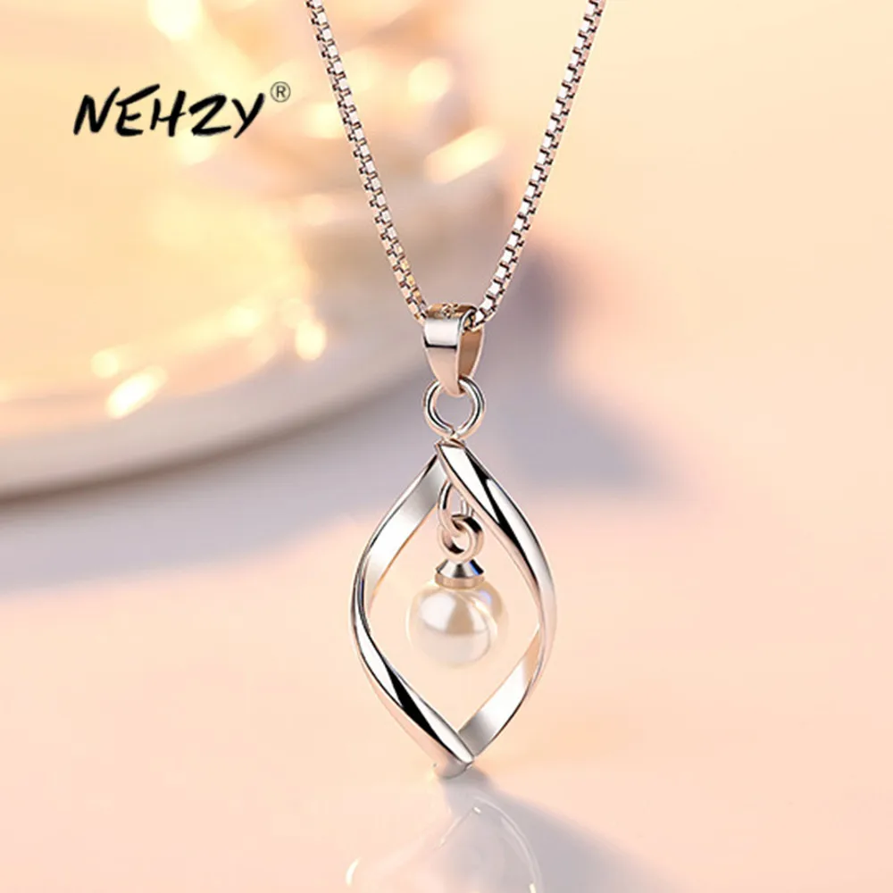 

NEHZY S925 Stamp silver new women's fashion jewelry high quality simple twisted pearl hollow pendant necklace length 45CM