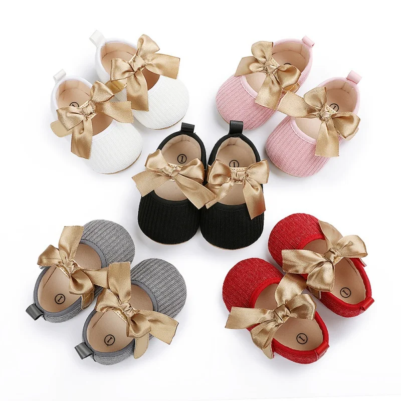 

Baby Girls Cotton Knitting Shoes Retro Spring Autumn Toddlers Prewalkers Lovely Riband Infant Soft Anti-Slip Bottom First Walker