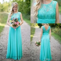 vestido longo lace beaded chiffon long maid of honor wedding party gown 2018 cheap country turquoise mint bridesmaid dresses