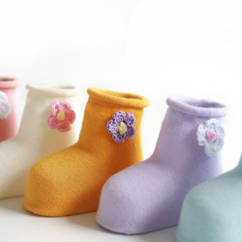 Calcetines de algod&oacute;n para beb&eacute;, medias suaves y antideslizantes, florales, para reci&eacute;n nacido de 0 a 12 meses-2