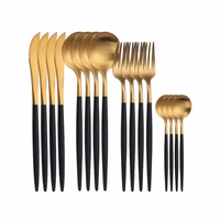 black gold cutlery set stainless steel cutlery complete tableware set fork knives spoon round handle dinnerware set high quality