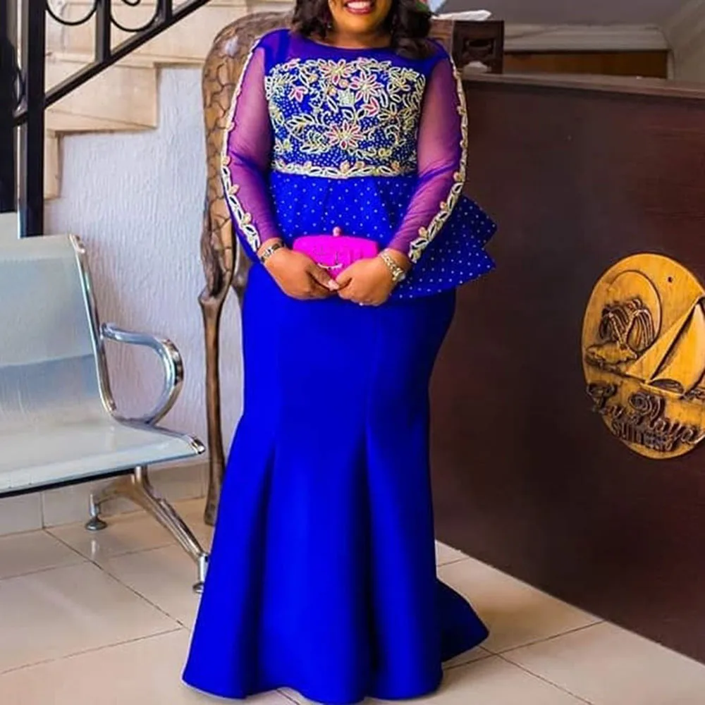 Русалка вечернее платье 2019 длинного размера плюс XXL-5XL сетка с длинным рукавом