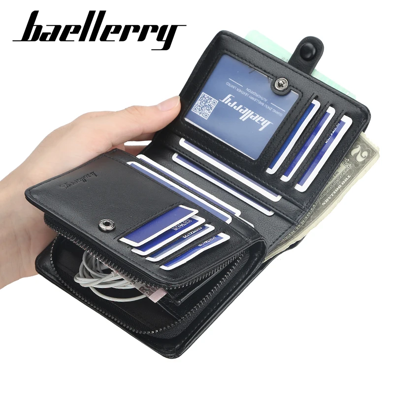 Мужские кошельки baellerry, короткие, из искусственной кожи, на молнии, с застежкой, мужские кошельки, держатель для карт, карман для монет, винтажные, высокое качество, Брендовые мужские кошельки
