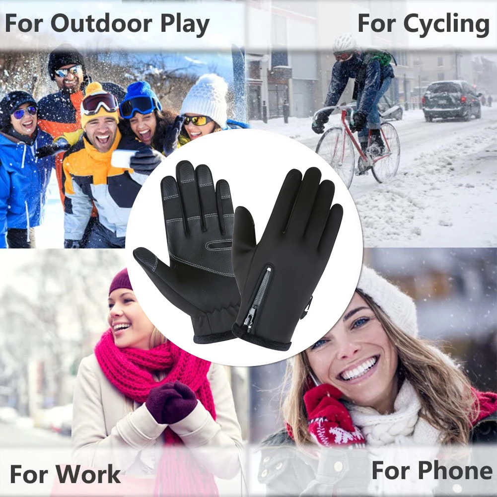 

Outdoor Unisex Winter Warm Cycling Gloves Windproof Waterproof Thick Skiing Touch Screen Sports Zipper Full Finger Gloves