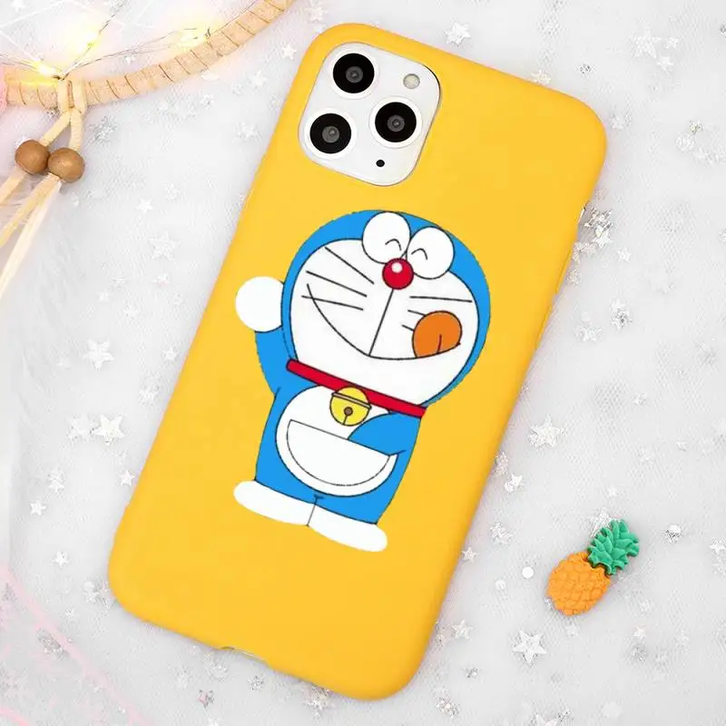 

Japan anime Doraemon Phone Case Candy Color Yellow for iPhone 11 12 pro XS MAX 8 7 6 6S Plus X 5S SE 2020 XR