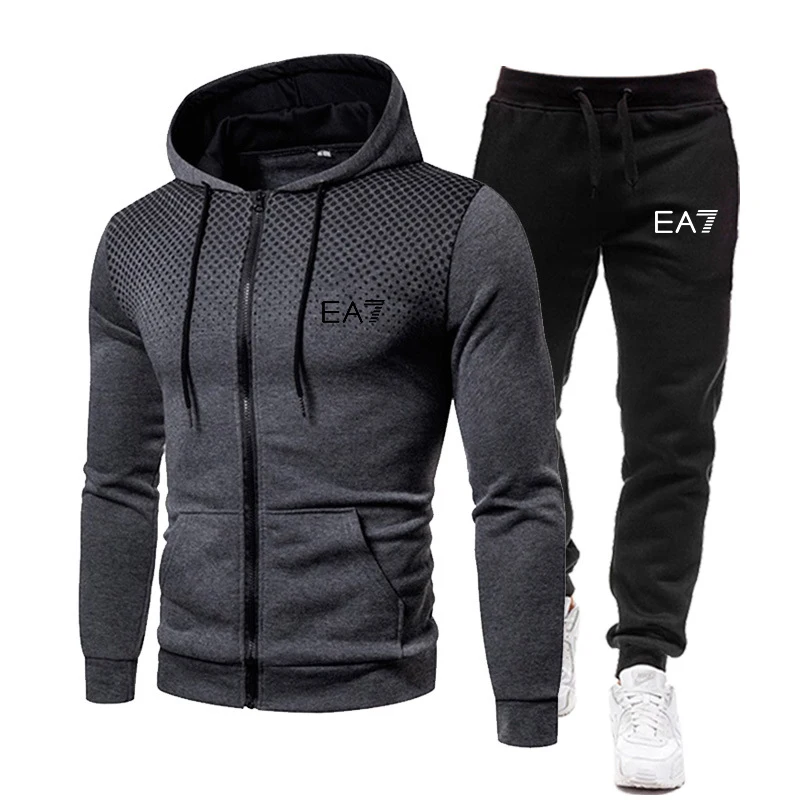 

New Winter Men's Clothing Men Sets Printing Hoodie Set Fleece Zipper Sweatshirt Casual Sport Sweatpants Mens Tracksuits 2021