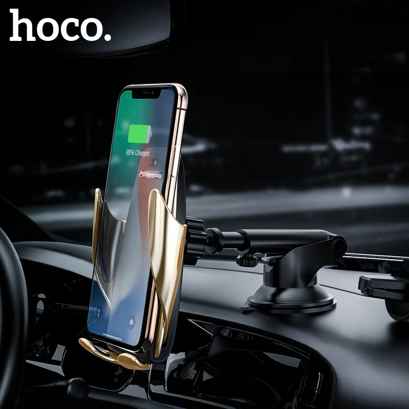 HOCO Qi автомобильное беспроводное зарядное устройство инфракрасное Индукционное автоматическое зажимное крепление на вентиляционное отверстие Автомобильный держатель для телефона 10 Вт Быстрое зарядное устройство для iphone X XS