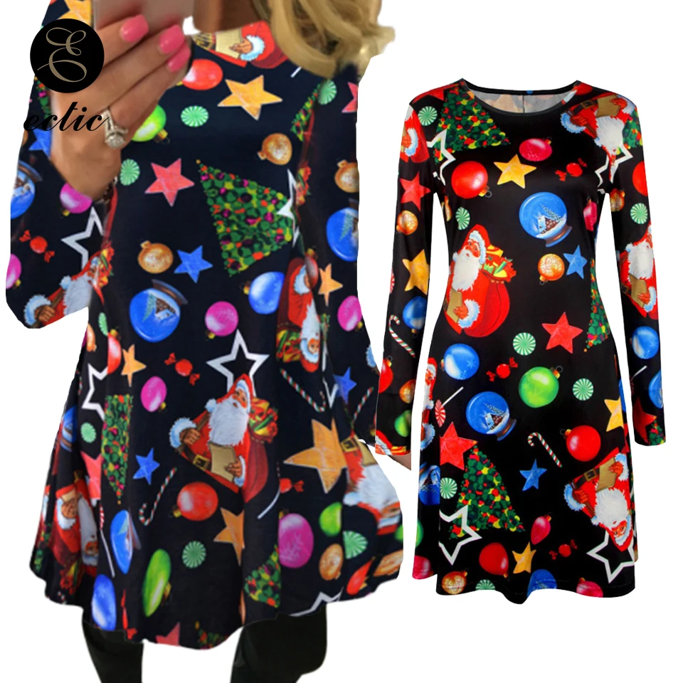 Платье с коротким и широким женское платье Рождество Sukienka миди длинными рукавами