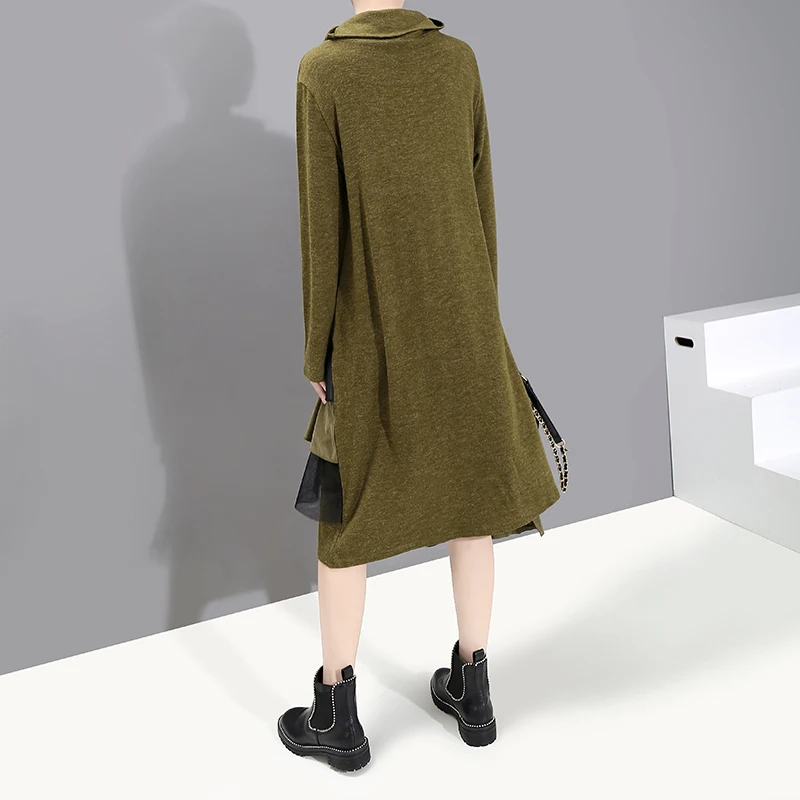 Новинка 2019 Женское зимнее Длинное Зеленое плиссированное платье с длинным