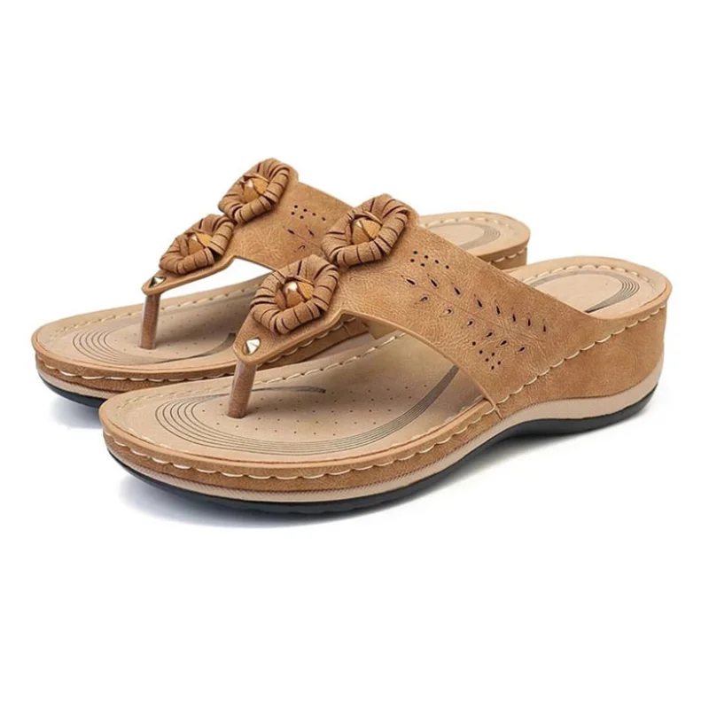 

MANLEGU Woman Summer Vintage Wedge Slippers Buckle Casual Sewing Women Shoes Female Slides Platform Retro Sandalias Plus Size