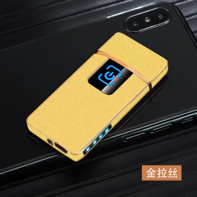 Gold Новая usb зарядка Зажигалка сенсорный экран электронные зажигалки маленький перезаряжаемый Электрический ветрозащитный мужской подарок - Цвет: Gold