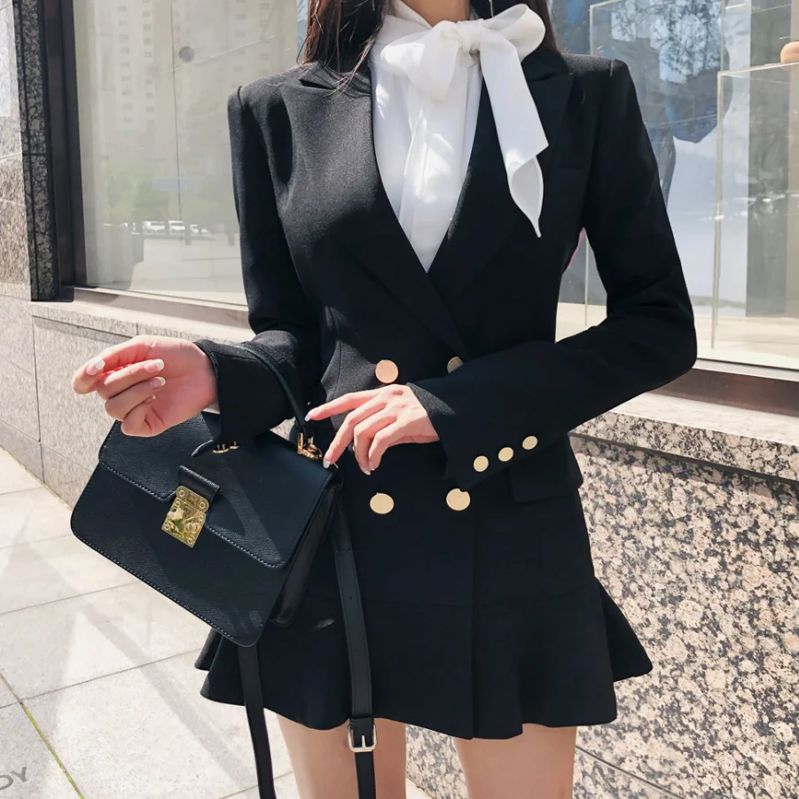 Новинка весны 2020 женский двубортный костюм платье для женщин OL с оборками