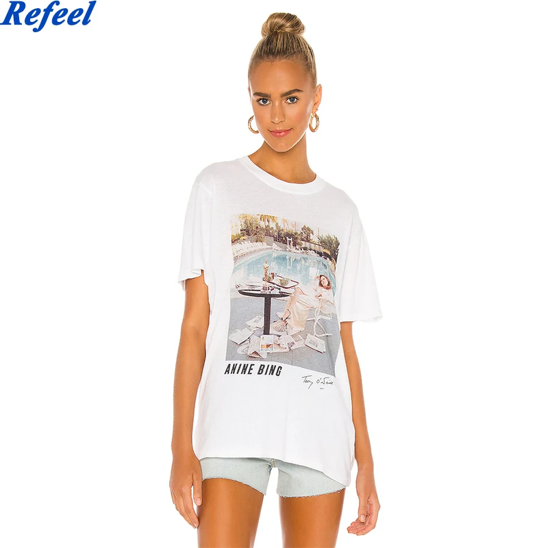 

Spring summer girls cotton T-shirt white printing casual O-neck simple tees tops new arrivals 2021