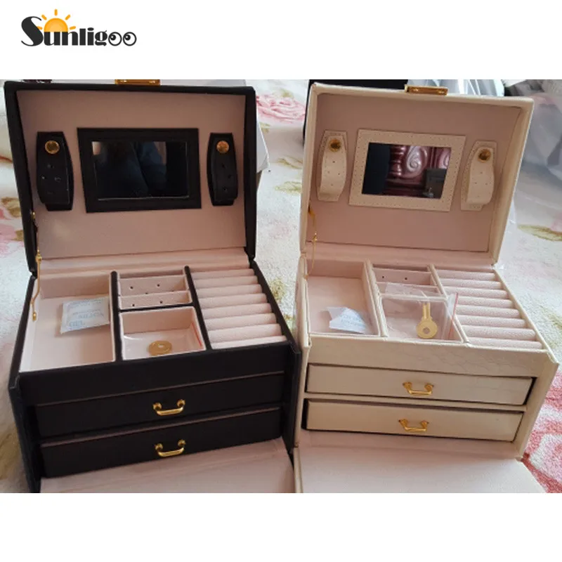Sunligoo искусственная кожа 3 слоя 2 ящика коробка для упаковки ювелирных изделий