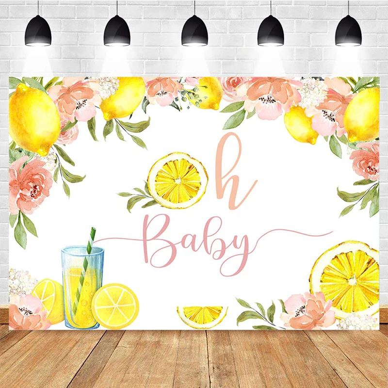 

Mocsicka Oh Baby Background Summer Cool Lemon Background Decoration Style Newborn Baby Shower Photo Backdrop Photography Studio