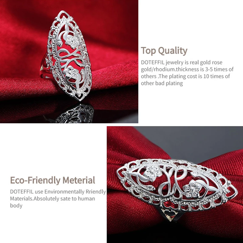 DOTEFFIL стерлингового серебра 925 пробы полое резное кольцо классическое для женщин