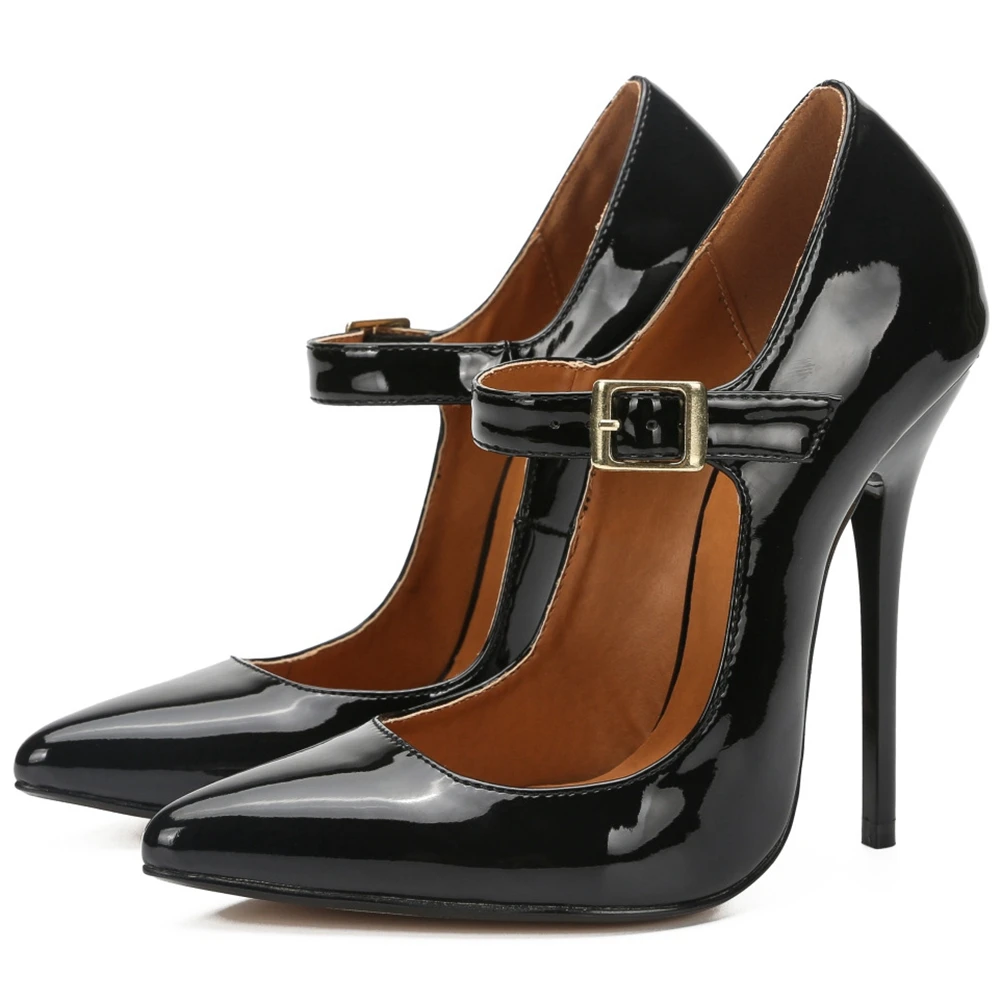 

Женские туфли-лодочки на высоких каблуках с острым носком и пряжкой