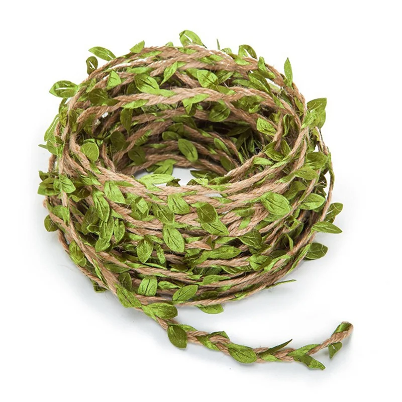 

5M 10M Artifical Green Leaves Weaving Hemp Rope Wedding DIY Decorations Bouquet Packaging Rope Birthday Gift Box Rattan