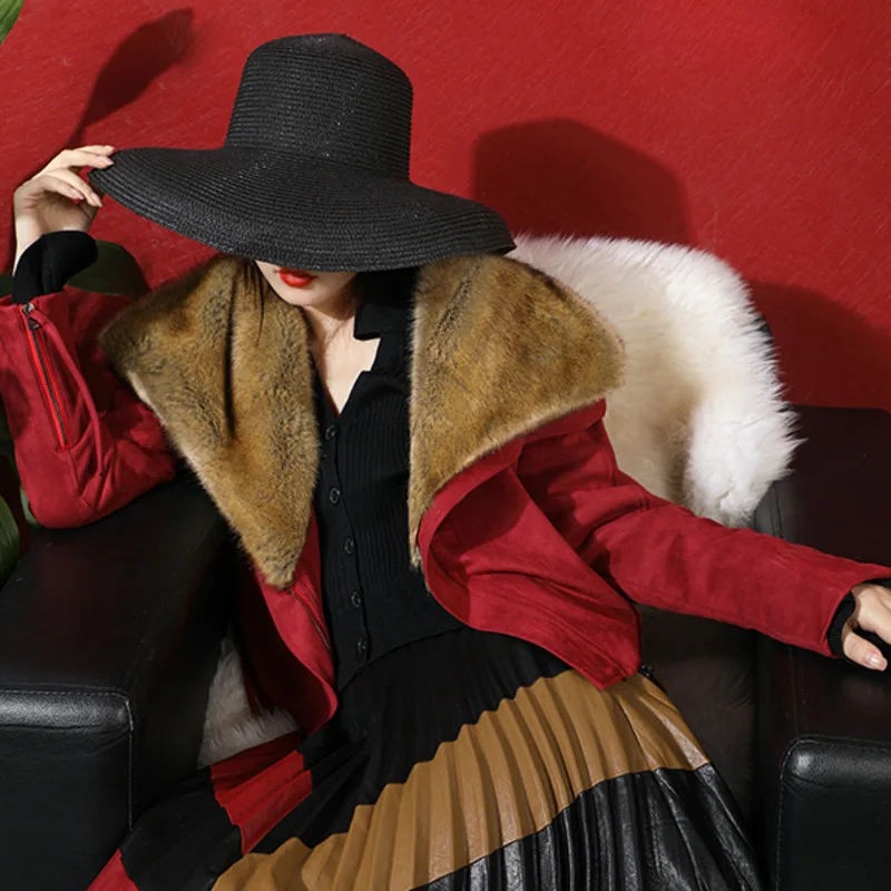 LANMREM 2020 шуба женская короткая Новинка модная мотоциклетная замша с большим