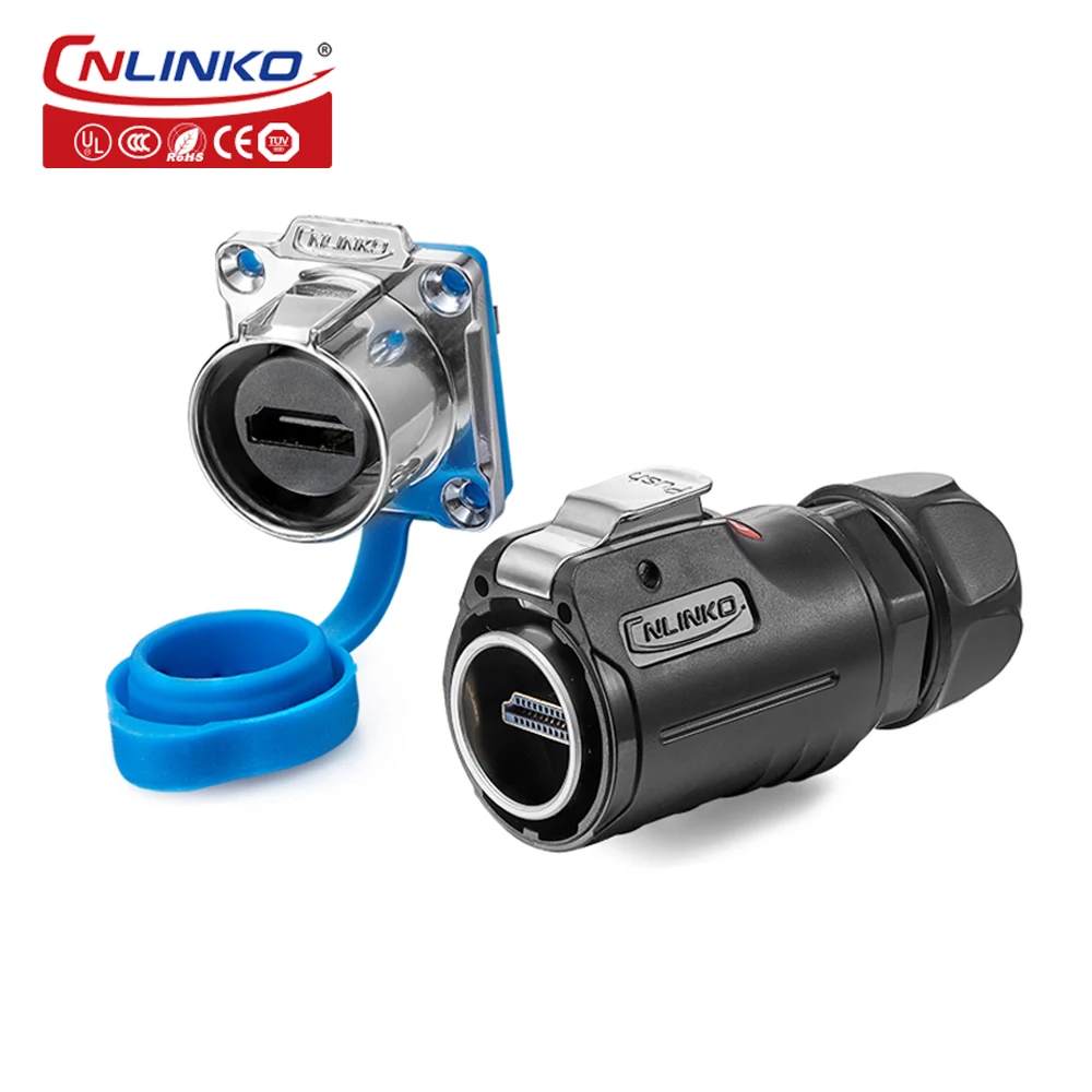 

CNLINKO M24 Data Male Plug Female Socket Panel Connector Industrial HDMI 2.0 4k HD Line Cable Waterproof IP67 Adapter 1M 2M Wire