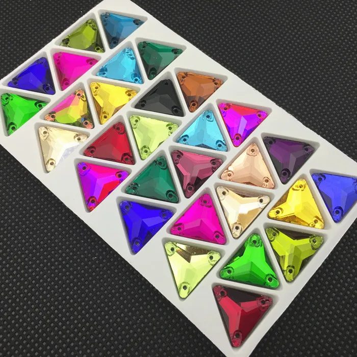 random mix colors Треугольные стразы с плоской задней частью и 3 отверстиями, стеклянные кристаллы, 12 м, 16 мм, 22 мм, стразы, бусины для свадебного платья, обувь, сумки, сделай сам, отделка - Цвет: random mix colors