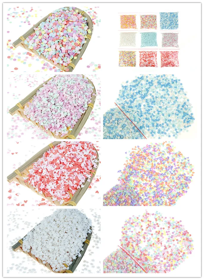 100 г/лот Полимерная глина разбрызгивает разноцветными сердечками пятью звездами