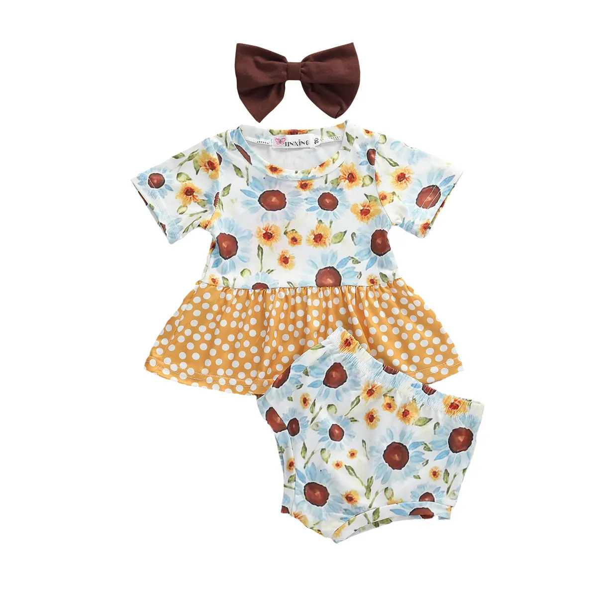 

Женский цветочный комплект одежды для маленьких девочек, летние футболки с оборками и шорты, наряды, костюмы для девочек