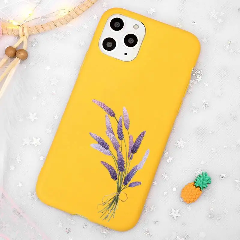 

Simple Lavender Purple Flowers Phone Case Candy Color Yellow for iPhone 11 12 pro XS MAX 8 7 6 6S Plus X 5S SE 2020 XR
