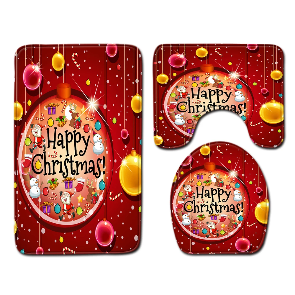 

3pcs/set Christmas Decor Flannel Bathroom Pad Floor Mat Carpet Absorbent Pedestal Rug Lid Toilet Cover Bath Mat Decor