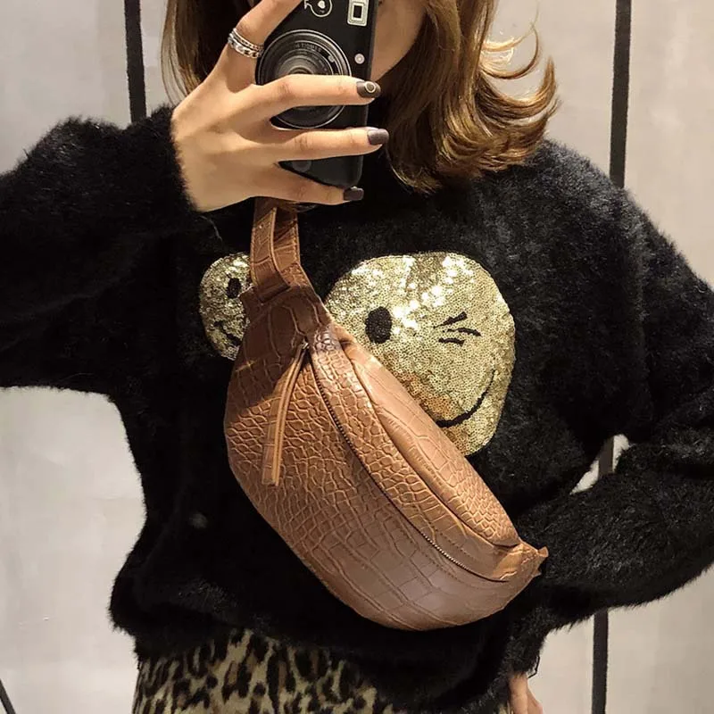 Новая поясная сумка женская кожаная нагрудная сумки банан с крокодиловыми