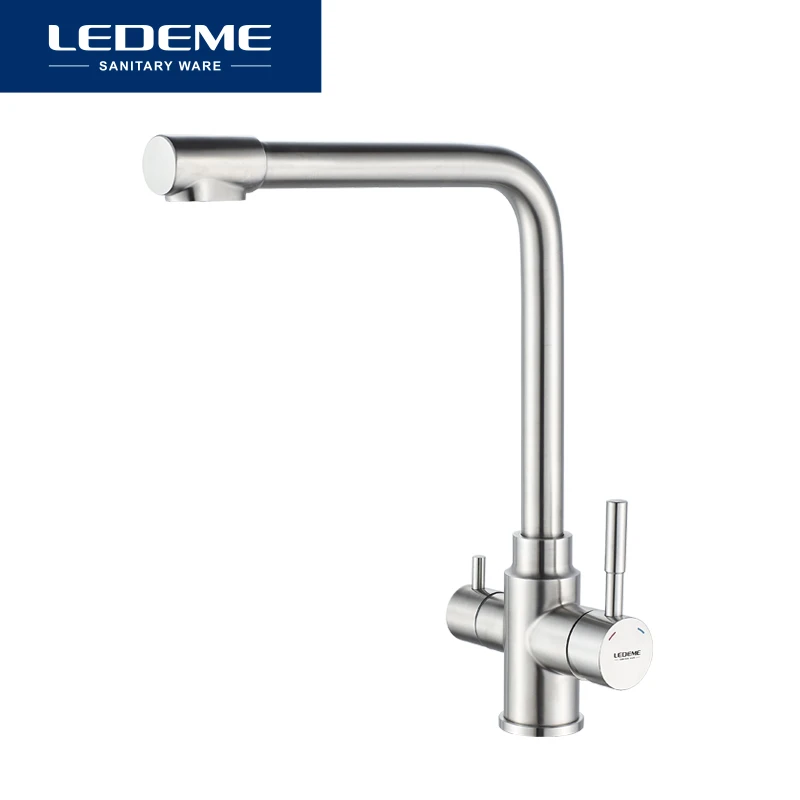ledeme kitchen faucet with filtered water double spout water purification stainless steel kitchen tap sink mixer crane l4355 3 free global shipping
