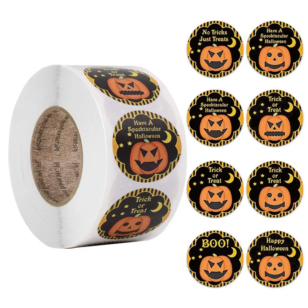

500pcs/roll Pumpkin Horror Halloween Stickers Gifts Sealing Label Adhesive Sticker School Stationery Supplies diy Handmade Decor