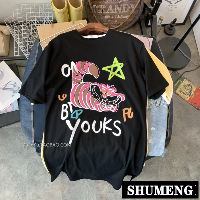 Женская футболка оверсайз с коротким рукавом длинная мультяшными буквами